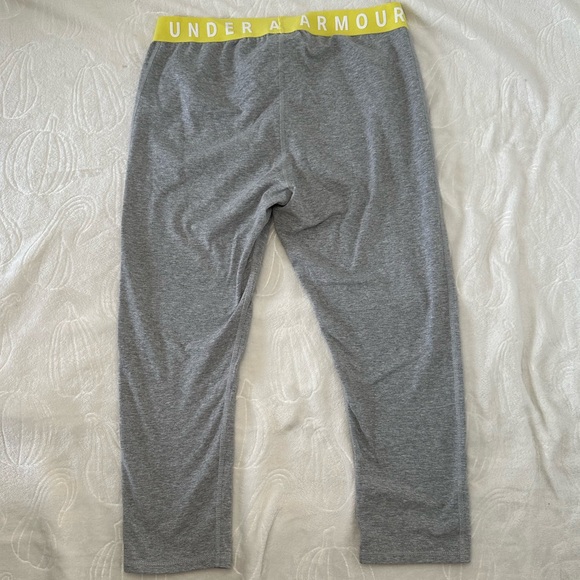 Under Armour Capri Style Grey Workout Leggings With Yellow Wasteband Large - Picture 3 of 8